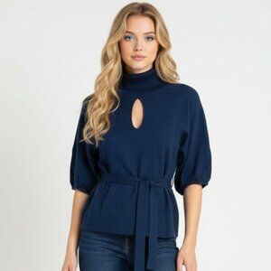 VTG Guess Wool Keyhole Turtleneck Sweater Top Size S Navy  Blue Y2K Retro Hippie